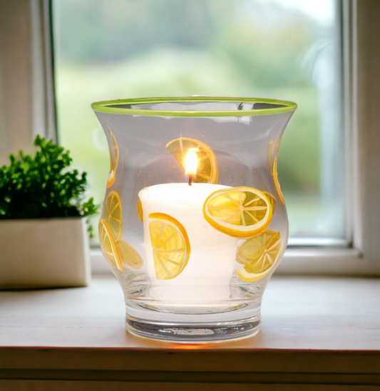 Hand painted glass lemon slice votive jar candle holder, Home Décor, Gift for Her, Gift for Mom, Vanity Décor, Bedroom Decor