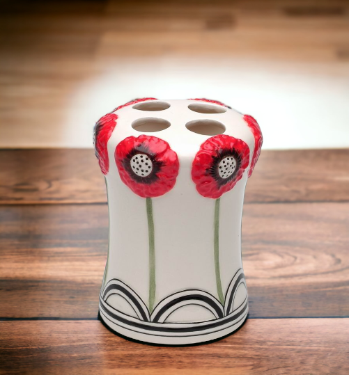 Ceramic Wild Poppy Flower Toothbrush Holder, Home Décor, Gift for Her, Gift for Mom, Vanity Decor