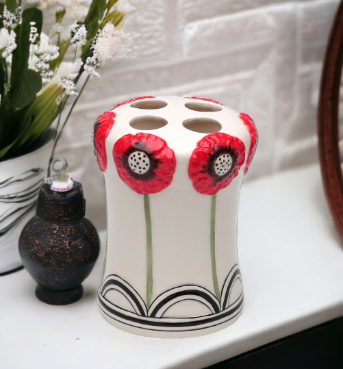 Ceramic Wild Poppy Flower Toothbrush Holder, Home Décor, Gift for Her, Gift for Mom, Vanity Decor