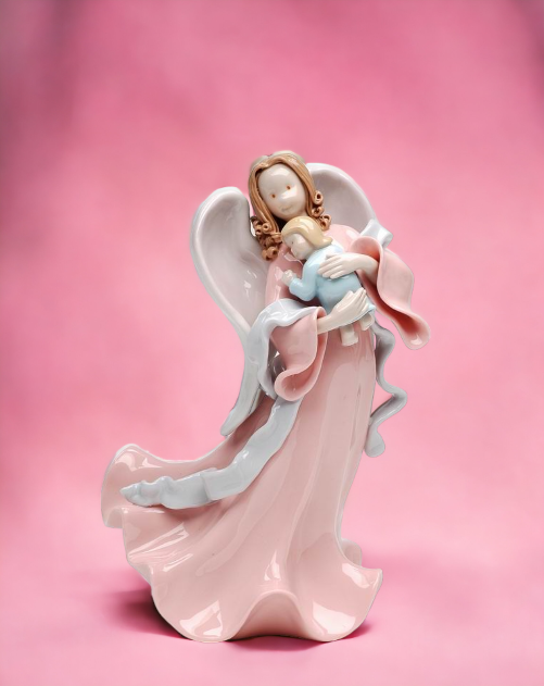 Ceramic Angel Holding Baby Figurine, Religious Décor, Religious Gift, Church Décor, Church Gift, Baptism Gift