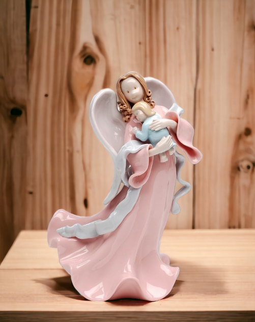 Ceramic Angel Holding Baby Figurine, Religious Décor, Religious Gift, Church Décor, Church Gift, Baptism Gift