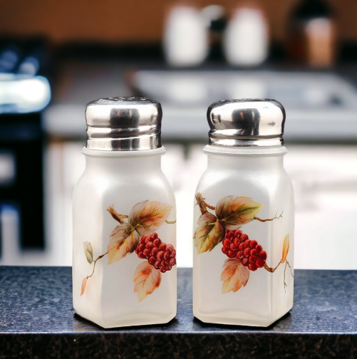 Glass Salt and Pepper Shakers with Hand Painted Mulberry, Home Décor, Gift for Her, Gift for Mom, Kitchen Décor