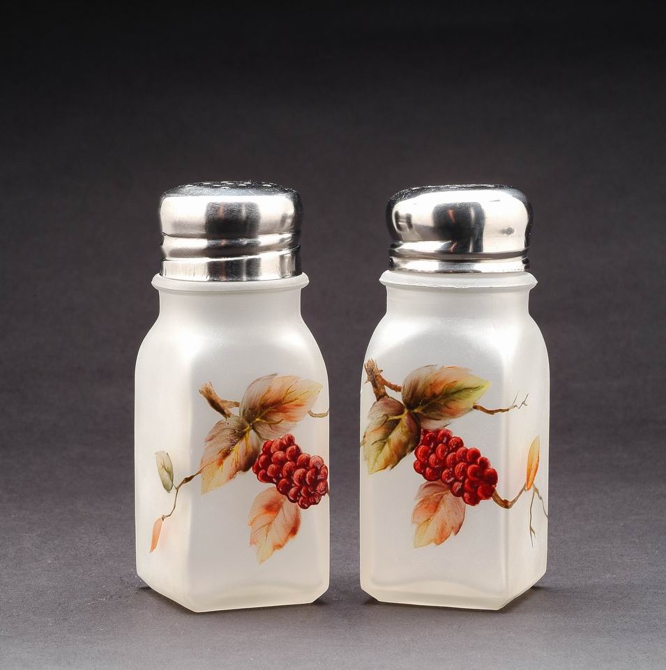 Glass Salt and Pepper Shakers with Hand Painted Mulberry, Home Décor, Gift for Her, Gift for Mom, Kitchen Décor