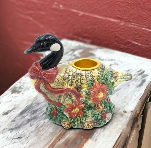 Ceramic Christmas Goose Candle Holder, Home Décor, Gift for Her, Gift for Mom, Farmhouse Kitchen Décor, Christmas Décor