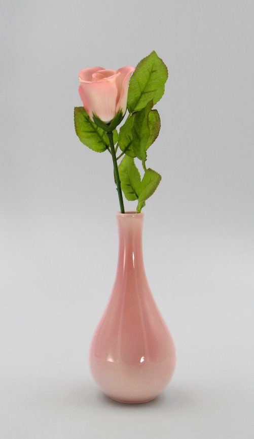 Ceramic Peace Rose Bud inside a Pink Vase, Valentines Decor, Wedding Décor, Wedding Gift, Wedding Favor, Anniversary Décor or Gift