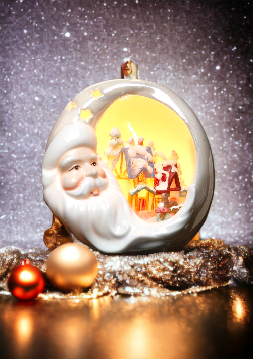 Ceramic Santa Plug-In Night Light With House Scene, Home Décor, Gift for Her, Gift for Mom, Kitchen Décor, Christmas Décor