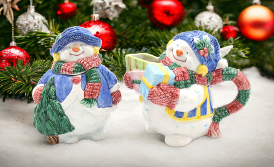 Ceramic Christmas Snowman Sugar and Creamer Set, Home Décor, Gift for Her, Gift for Mom, Kitchen Décor, Christmas Décor