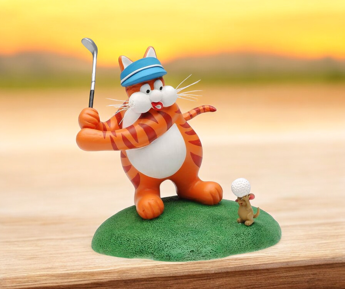 Cat and Mouse Playing Golf Figurine, Gift for Him, Cat Lover Gift, Golfer Gift, Golf Decor