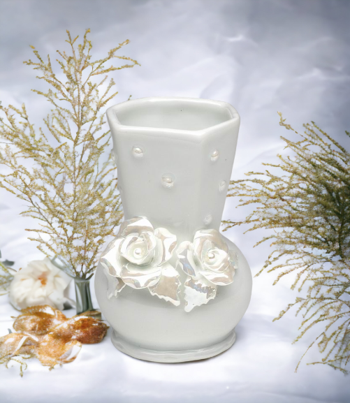 Ceramic White Rose Vase, Wedding Décor or Gift, Anniversary Décor or Gift, Home Décor, Vanity Decor