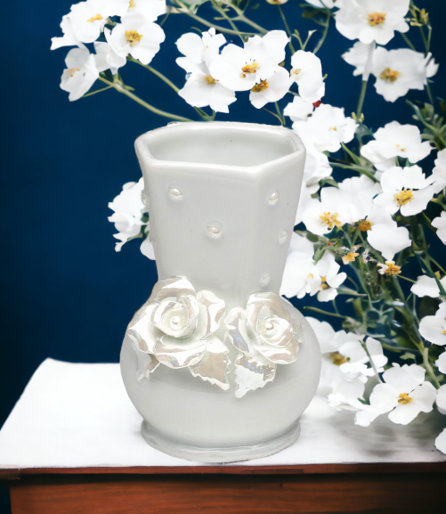 Ceramic White Rose Vase, Wedding Décor or Gift, Anniversary Décor or Gift, Home Décor, Vanity Decor