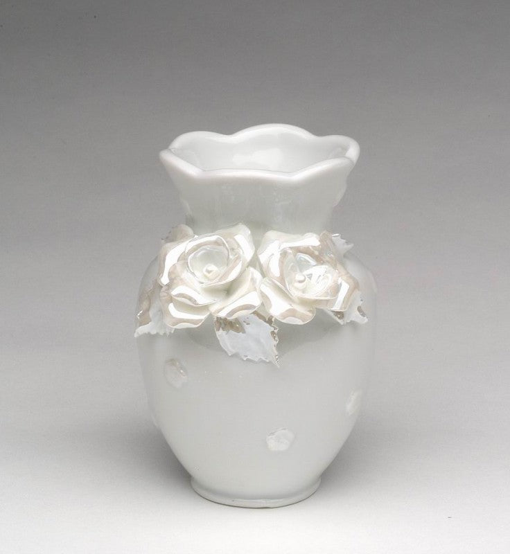 Ceramic White Vase with Rose Flowers, Wedding Decor, Gift for Her, Gift for Mom, Home Decor