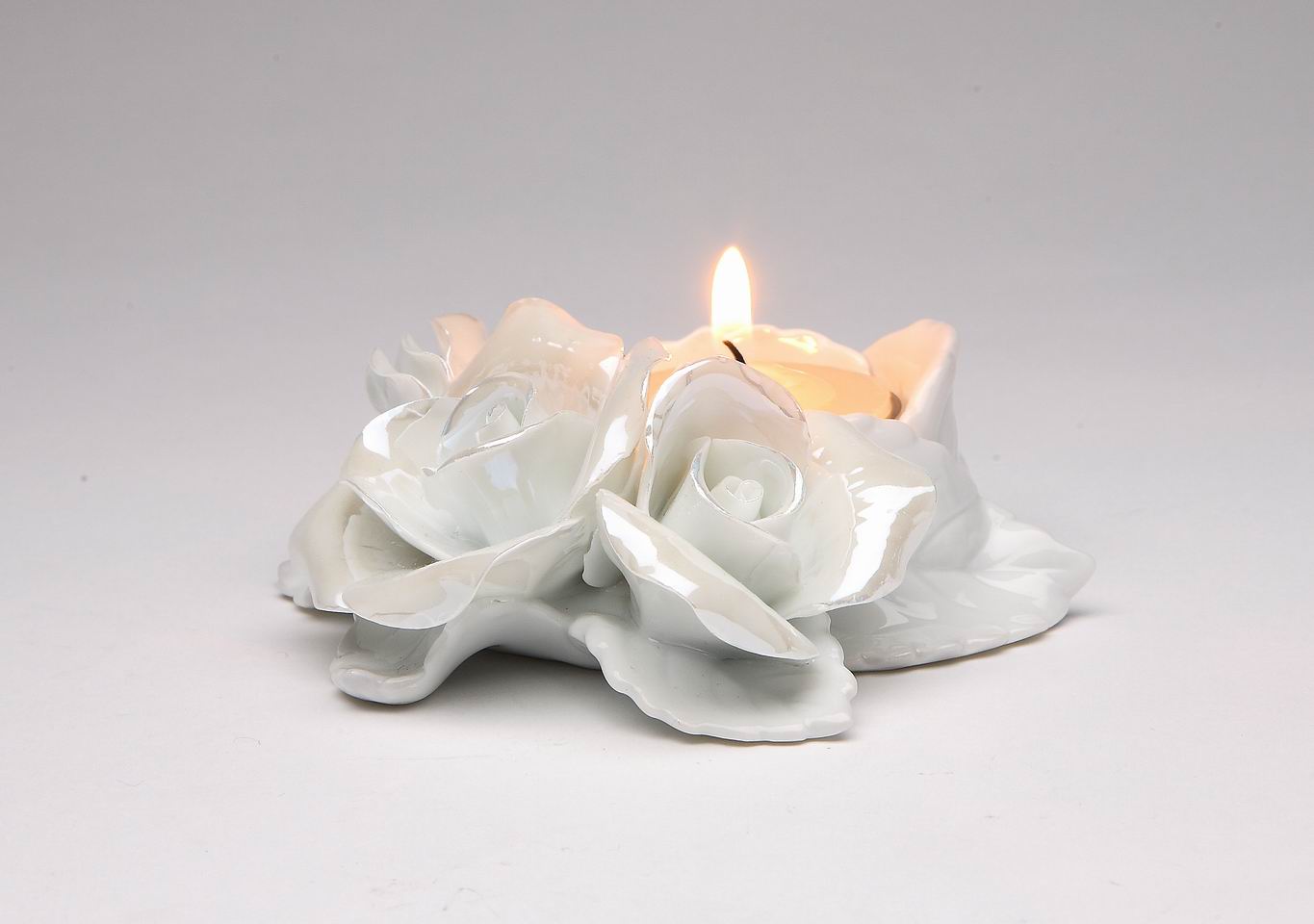 Ceramic White Rose Tealight Candle Holder, Wedding Décor or Gift, Anniversary Décor or Gift, Home Décor, Vanity Decor