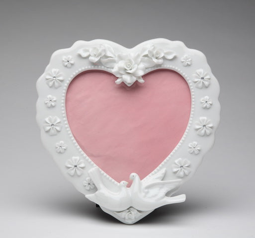 Ceramic Heart Shape Frame with Flowers and White Doves, Wedding Décor or Gift, Anniversary Décor or Gift, Home Décor