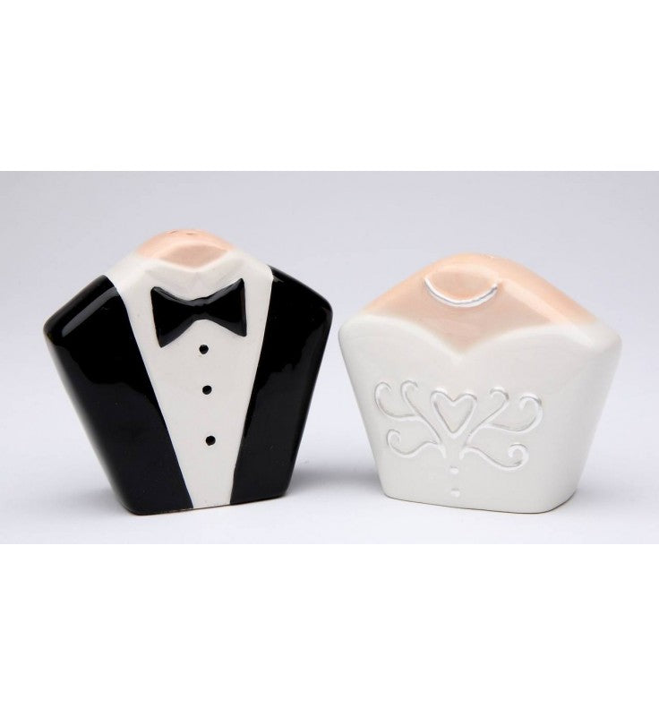 Ceramic Bride and Groom Tuxedo & Gown Salt & Pepper Shakers, Wedding Decor, Wedding Gift, Kitchen Decor