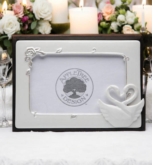 Ceramic Swan Couple Wedding Photo Frame ( 4" x 6" ), Wedding Decor, Wedding Gift