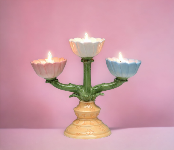 Ceramic Victorian Daisy Flowers Tealight Candelabra (Candles NOT Included), Home Décor, Gift for Her, Gift for Mom, Kitchen Décor