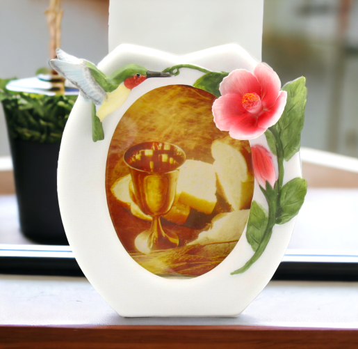 Ceramic Hummingbird with Flower Photo Frame, Home Décor, Gift for Her, Mom, Kitchen Décor, Birdwatcher Gift, Vintage Decor