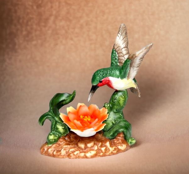 Ceramic Hummingbird with Cactus Flower Figurine, Home Décor, Gift for Her, Gift for Mom, Kitchen Décor, Birdwatcher Gift, Vintage Decor