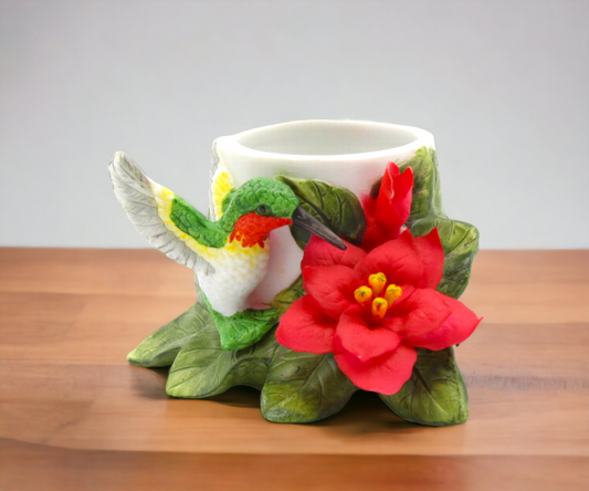 Ceramic Hummingbird with Poinsettia Flower Candle Holder, Home Décor, Gift for Her, Mom, Kitchen Décor, Birdwatcher Gift, Vintage Decor