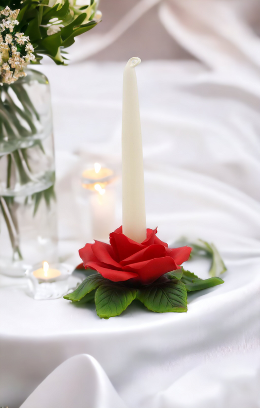 Hand Crafted Ceramic Red Rose Candle Holder-Candle NOT Included, Valentines Day Decor, Wedding Décor or Gift, Anniversary Décor or Gift