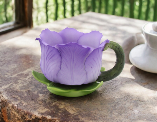 Ceramic Purple Tulip Flower Votive Candle Holder, Gift for Her, Gift for Mom, Home Decor