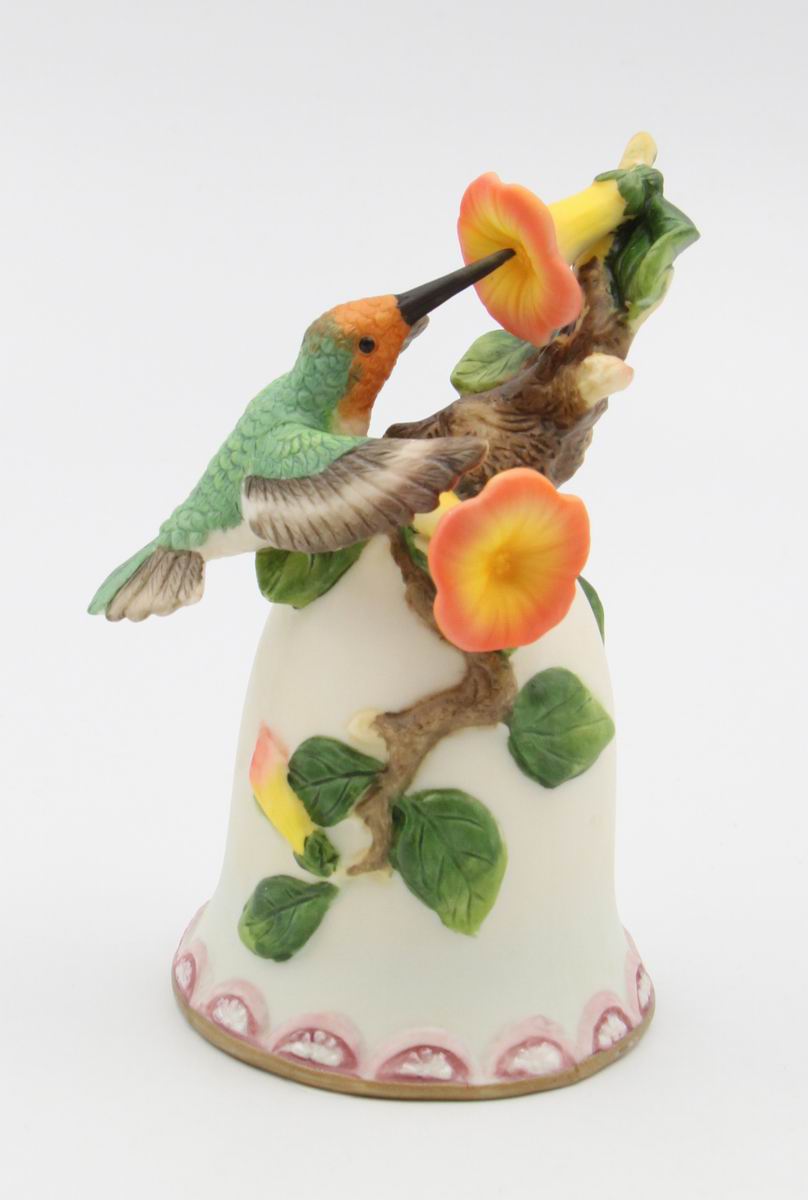 Ceramic Hummingbird with Honeysuckle Flowers Bell, Home Décor, Gift for Her, Mom, Kitchen Décor, Birdwatcher Gift, Vintage Decor