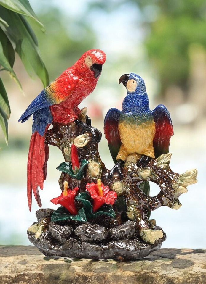 Ceramic Parrot Birds Statue, Bird Watcher Gift, Centerpiece Decor