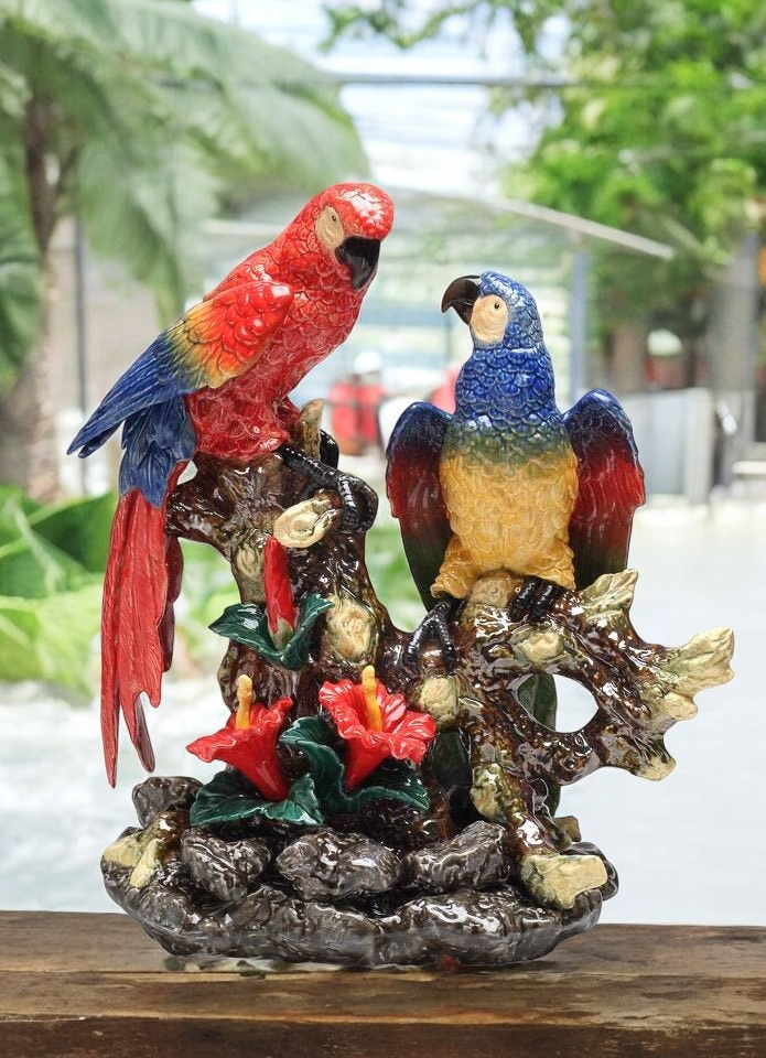 Ceramic Parrot Birds Statue, Bird Watcher Gift, Centerpiece Decor