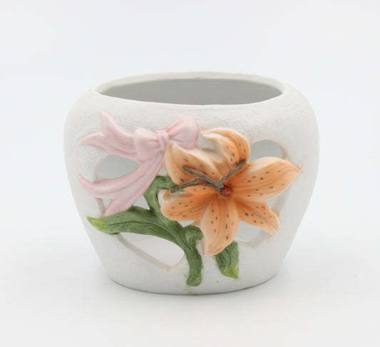 Ceramic Lily Flower Votive Candle Holder, Vintage Home Decor, Vanity Decor, Gift for Her, Gift for Mom