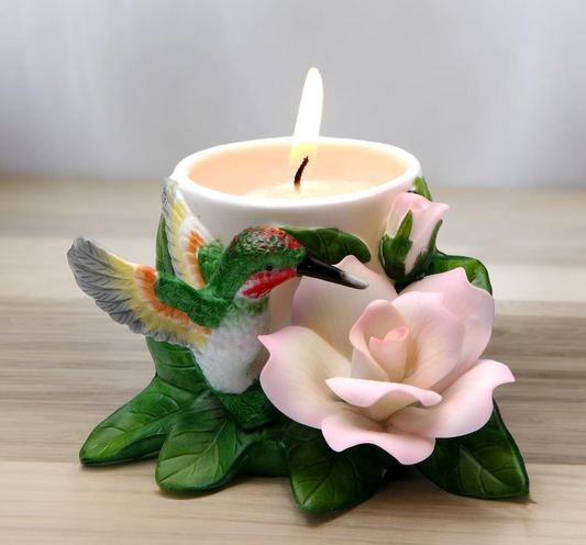 Ceramic Hummingbird With Peace Rose Votive Candle Holder, Home Decor, Vintage Decor, Gift for Her, Gift for Mom