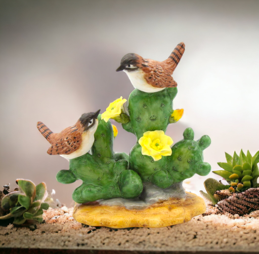 Ceramic Double House Wren Birds with Flowers Figurine, Home Décor, Gift for Her, Mom, Kitchen Décor, Birdwatcher Gift, Vintage Decor