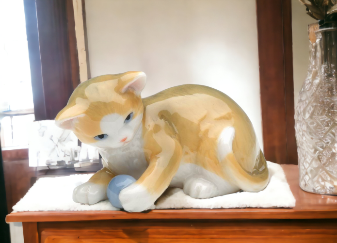 Ceramic Cat Playing with Toy Figurine, Home Décor, Gift for Her, Gift for Mom, Kitchen Décor, Cat Lovers Gift, Pet Loss Gift