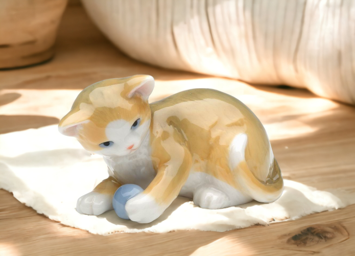 Ceramic Cat Playing with Toy Figurine, Home Décor, Gift for Her, Gift for Mom, Kitchen Décor, Cat Lovers Gift, Pet Loss Gift