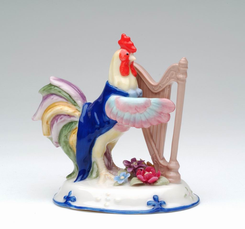 Ceramic Rooster Playing Harp Figurine, Musician Gift, Rooster Lover Gift, Farmhouse Decor