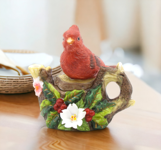 Ceramic Cardinal Bird Mini Teapot Figurine, Home Décor, Gift for Her, Mom, Kitchen Décor, Birdwatcher Gift, Vintage Decor