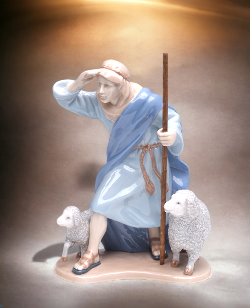 Ceramic Shepherd with Sheep Figurine, Religious Décor, Religious Gift, Church Décor, Church Gift, Baptism Gift