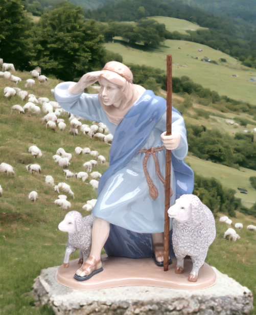 Ceramic Shepherd with Sheep Figurine, Religious Décor, Religious Gift, Church Décor, Church Gift, Baptism Gift