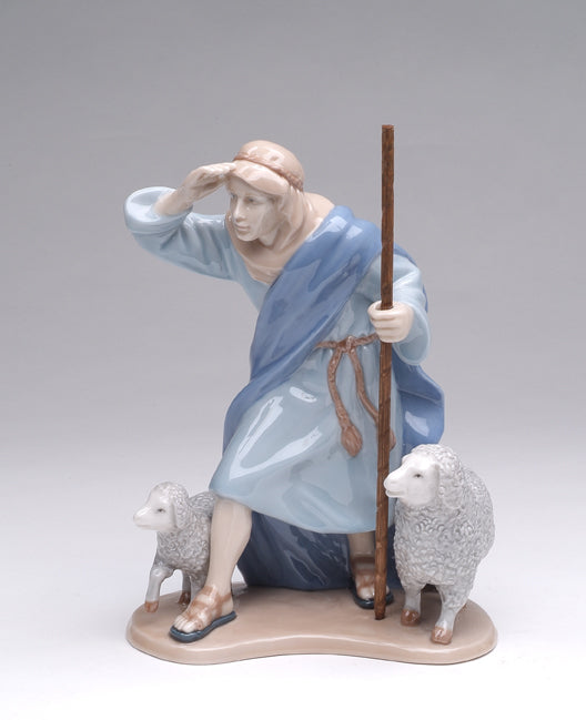 Ceramic Shepherd with Sheep Figurine, Religious Décor, Religious Gift, Church Décor, Church Gift, Baptism Gift