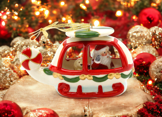 Ceramic Christmas Santa Helicopter Ornament, Home Décor, Gift for Her, Gift for Mom, Kitchen Décor, Christmas Décor