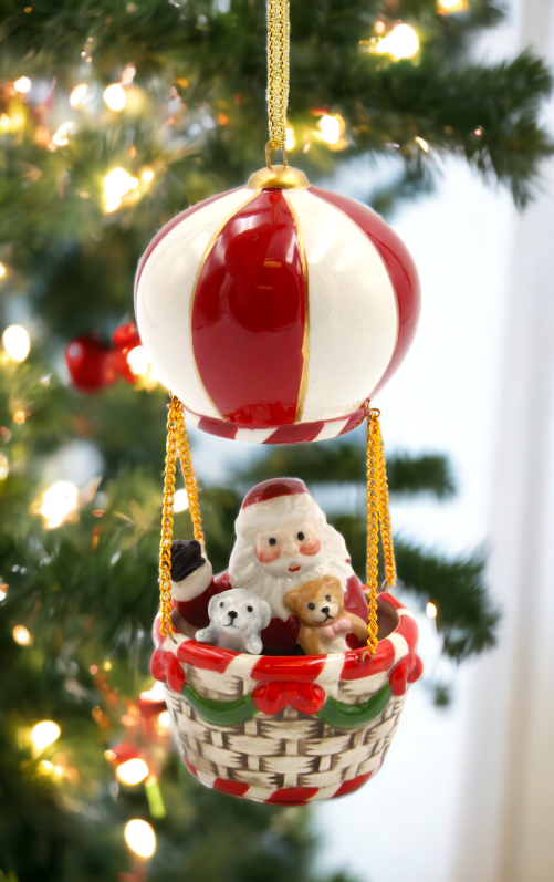 Ceramic Santa in Hot Air Balloon Ornament, Home Décor, Gift for Her, Gift for Mom, Kitchen Décor, Christmas Décor