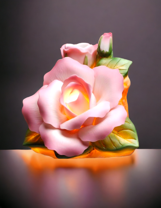 Ceramic Pink Rose Flower Plug-In Light, Home Décor, Gift for Her, Gift for Mom, Nature Lover Décor, Vintage Decor