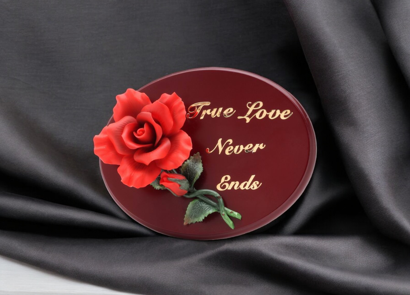 Wooden Wall Plaque with Ceramic Red Rose Flower, Gift for Her, Home Decor, Wedding Anniversary Gift