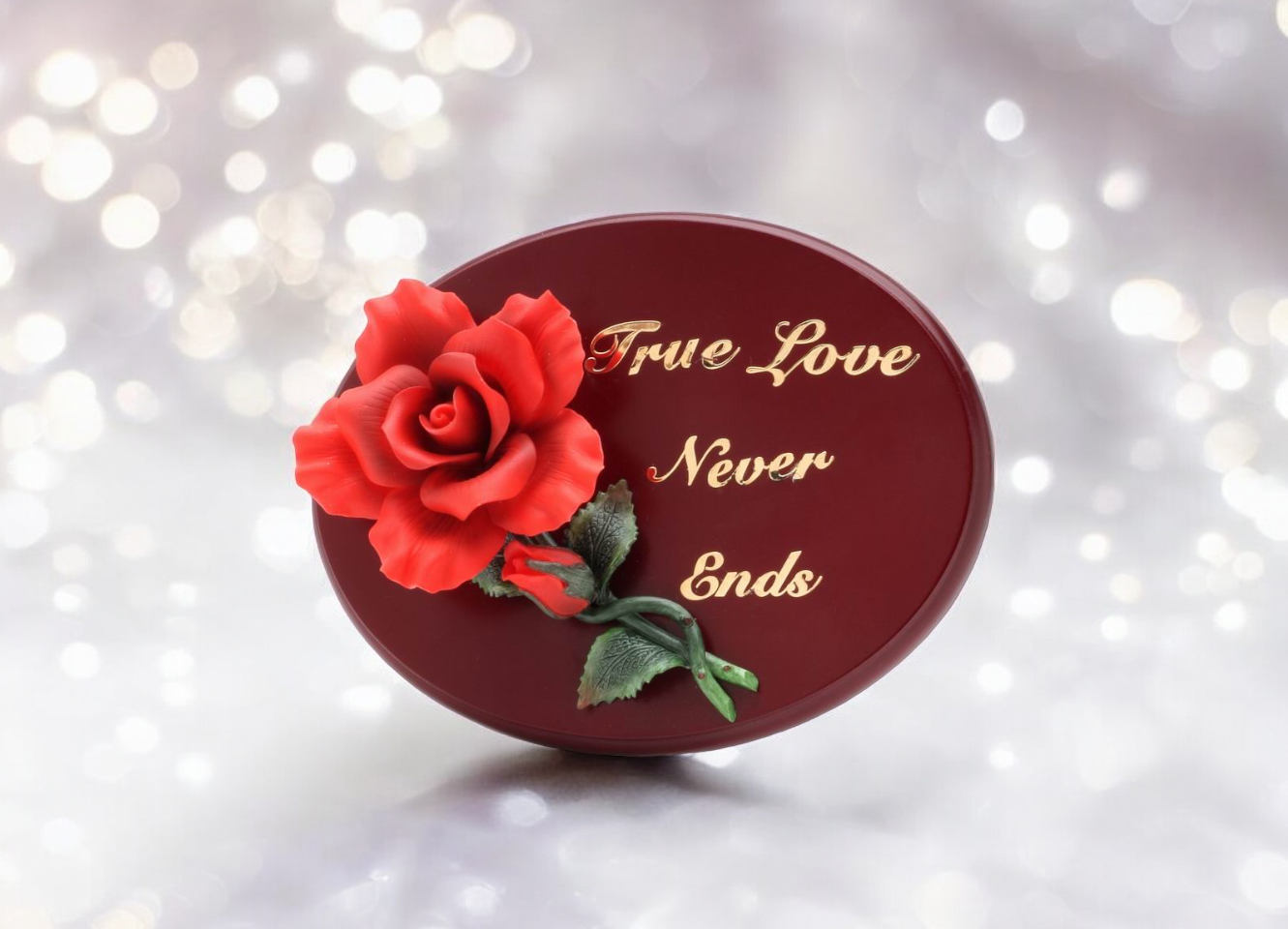 Wooden Wall Plaque with Ceramic Red Rose Flower, Gift for Her, Home Decor, Wedding Anniversary Gift