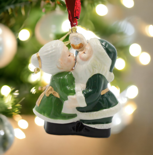 Ceramic Irish Green Kissing Santa Couple Ornament, Home Décor, Gift for Her, Gift for Mom, Kitchen Décor, Christmas Décor, Irish Decor