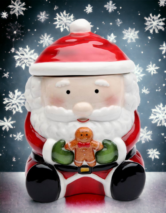 Ceramic Santa With Gingerbread Man Cookie Jar, Home Décor, Gift for Her, Gift for Mom, Kitchen Décor, Christmas Décor