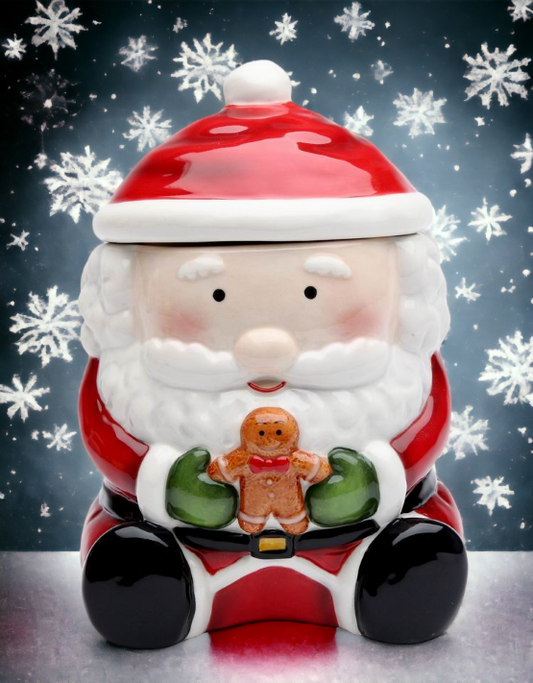 Ceramic Santa With Gingerbread Man Candy Jar, Home Décor, Gift for Her, Gift for Mom, Kitchen Décor, Christmas Décor