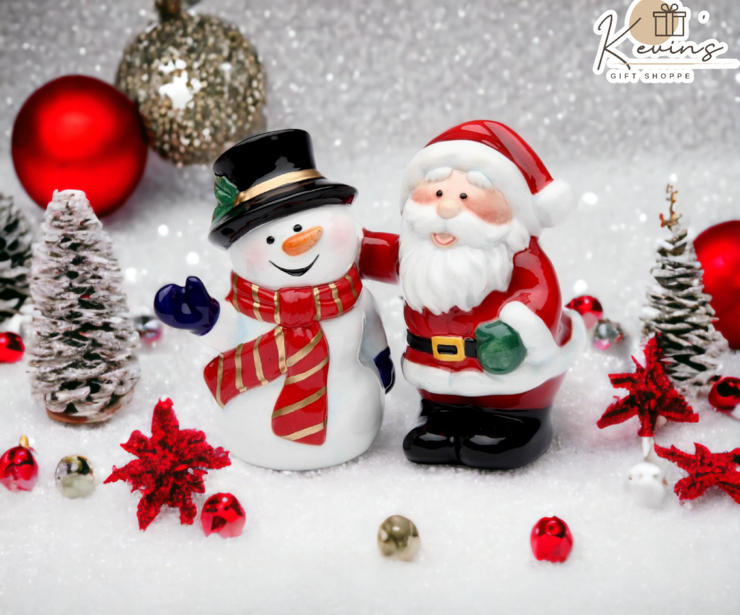 Ceramic Christmas Decor Santa Claus With Snowman Salt & Pepper Shakers, Home Décor, Gift for Her, Gift for Mom, Kitchen Décor
