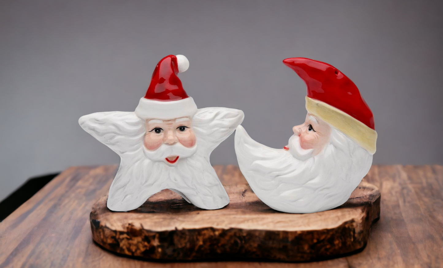 Ceramic Christmas Star & Moon Santa Salt & Pepper Shakers, Home Décor, Gift for Her, Gift for Mom, Kitchen Décor, Christmas Décor