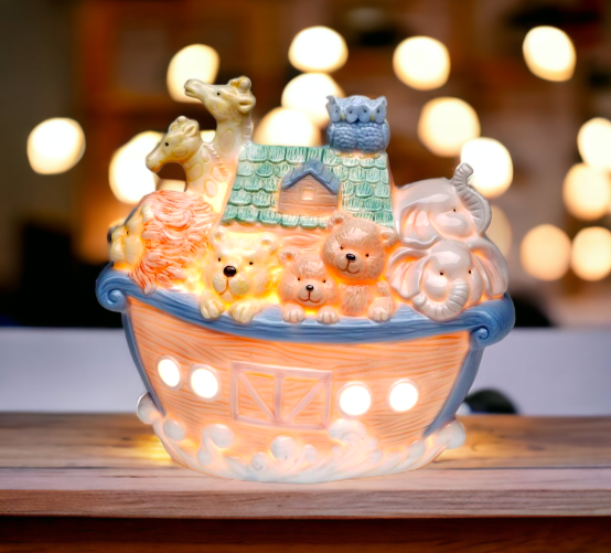 Ceramic Noah's Ark Night Light, Christmas Décor, Religious Décor, Religious Gift, Church Décor, Baptism Gift, Easter Décor