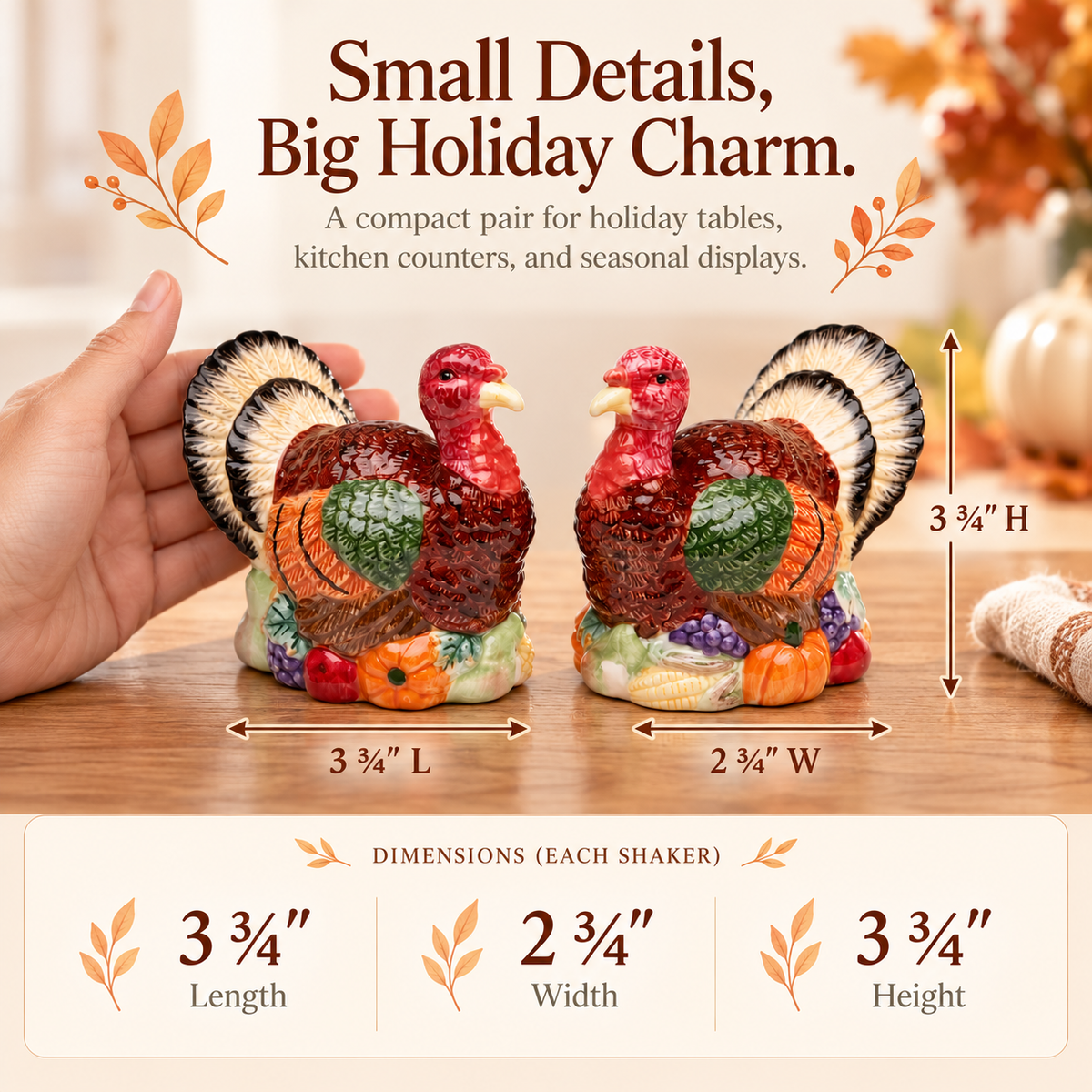 Ceramic Turkey Salt and Pepper Shakers – Hand-Painted Thanksgiving Table Decor